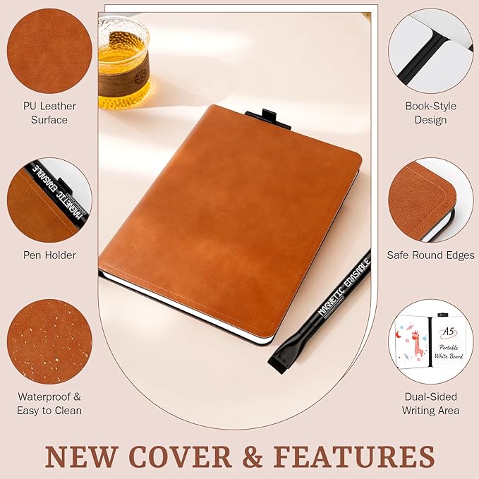 A5 Portable White Board Dry Erase Notebook, PU Leather Shell Double Sided - Image 6