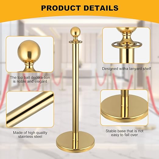 8 PCS Stainless Steel Stanchion Post, 5Ft Red Velvet Rope, Hollow Base and - Image 5