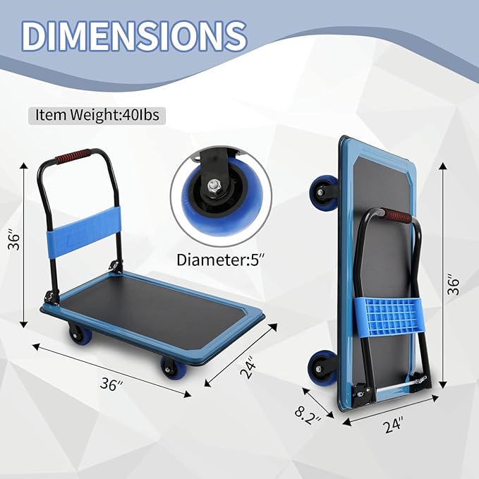 Heavy Duty Platform Truck, Push Cart Furniture Dolly - Image 3