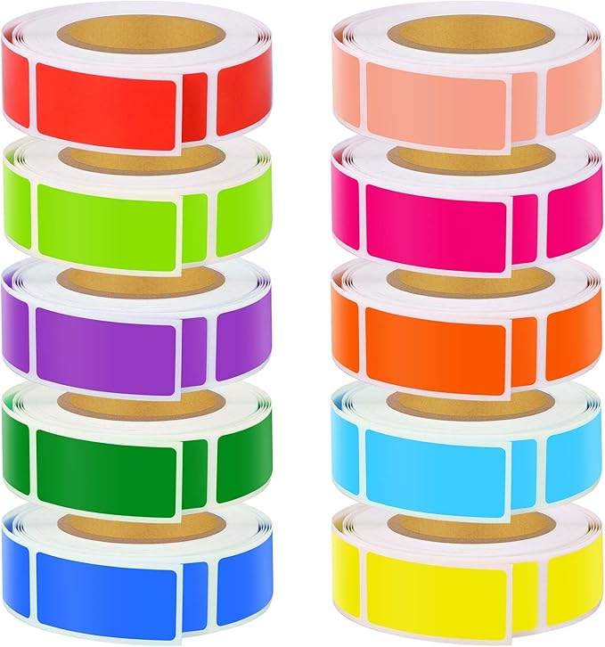3000 PCS 10 Rolls Rectangular Color Coding Stickers 1.57 x 0.75 Inch by LIFJOY