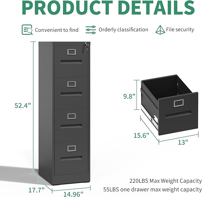 4 Drawer File Cabinet, Steel Filing Cabinets - Image 3