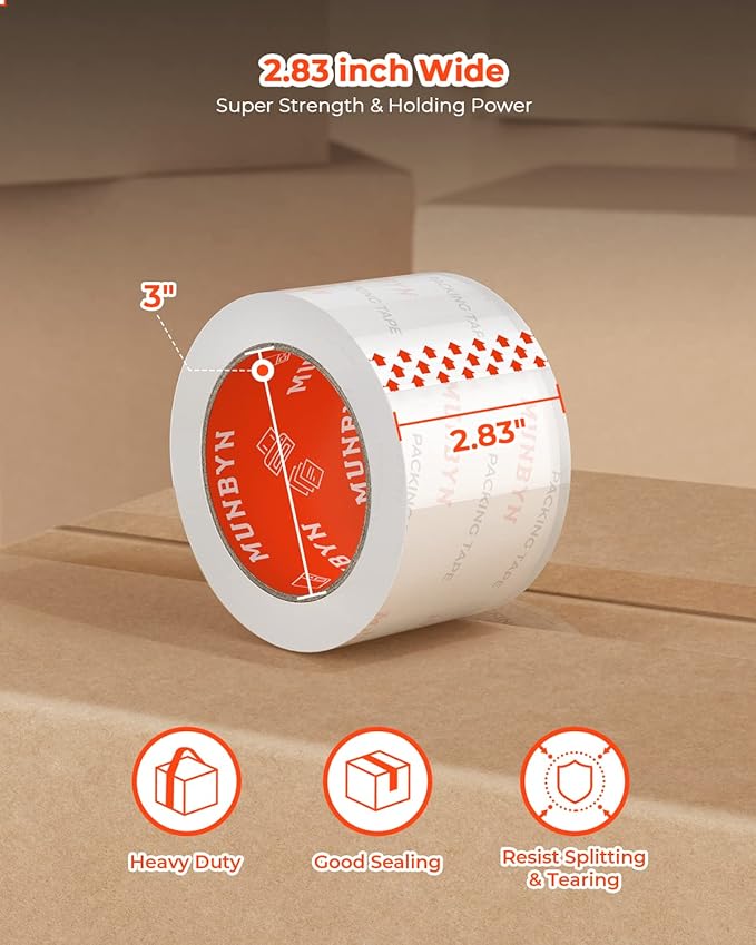 MUNBYN Tape, Heavy Duty Shipping Packing Clear Tape Refill - Image 2