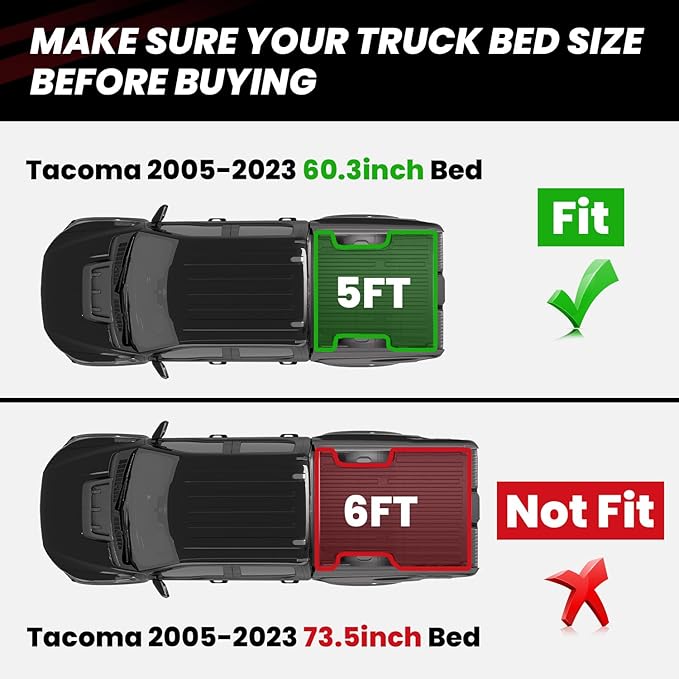 LASFIT Bed Mat for Toyota 2005-2023 Tacoma Truck Bed 5ft, All Weather TPE Car - Image 2