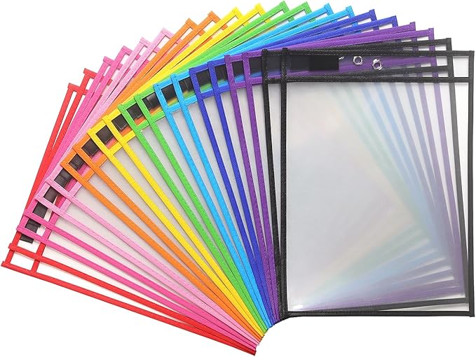 20 Pack Dry Erase Pockets with Rings, 10 x 14 Inch Ticket Holders Clear Plastic by LONGKEY