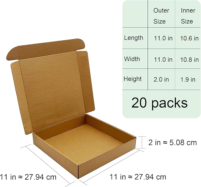 11x11x2 inch Shipping Boxes，Bulk 20 Pack，Brown Corrugated Mailers Cardboard - Image 4