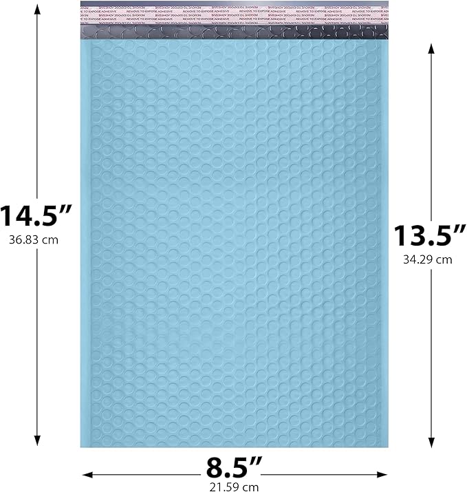Light Blue Poly Bubble Mailers 8.5x14.5 inch #3 | Self Seal Padded Envelopes | - Image 2