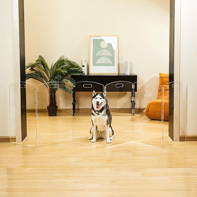 Modern Frame Clear Acrylic Freestanding Dog Gate - Image 7