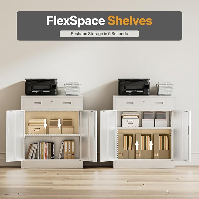 Metal Storage Cabinets with Drawer, Small White Steel File Cabinet - Image 6