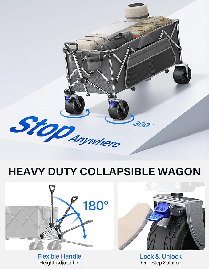 Wagons Carts Foldable Heavy Duty, 440lbs Capacity & 350L Collapsible Utility - Image 5