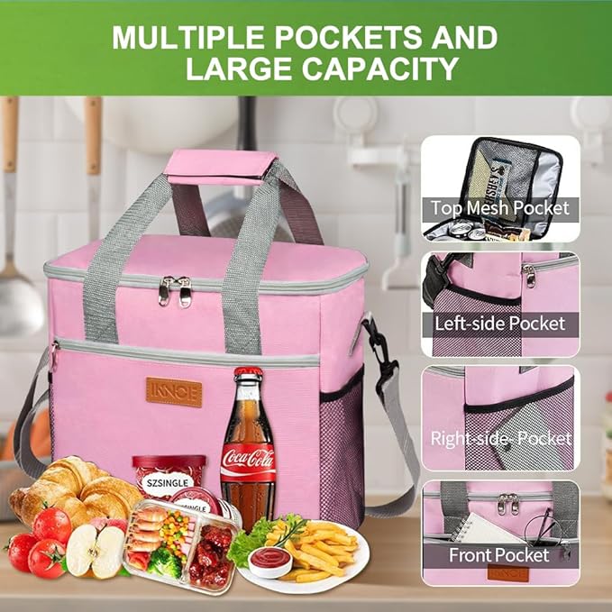 Iknoe Large Cooler Bag Collapsible 24 Can Insulated Bags Leakproof Lunch Cooler - Image 2