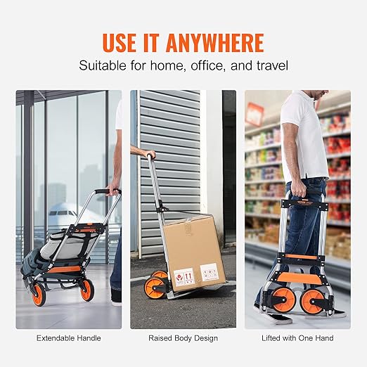 VEVOR Folding Hand Truck and Dolly, 275 Lbs Capacity, Aluminum Foldable Cart - Image 6