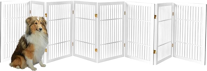 Pet Dog Gate Strong and Durable Freestanding Folding Acacia Hardwood Portable - Image 2
