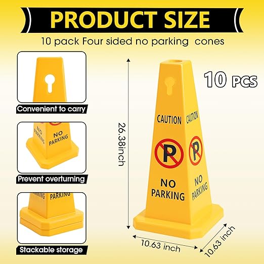 10 Pack No Parking Cones 26.38 Inch Four Sided Visibility Traffic Safety Cone - Image 2