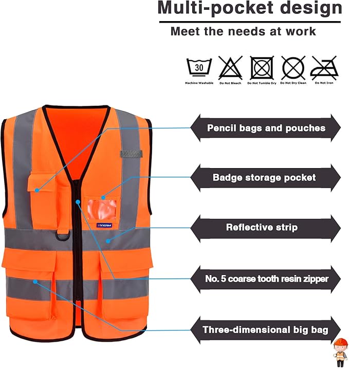 A-SAFETY orange safety vest 7 Pocket Class 2 - Image 3