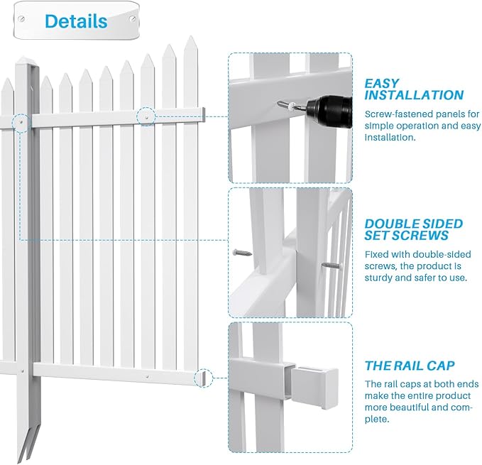 Patio Outdoor Fence 36"Hx84"L White Vinyl Picket Fence Panels Privacy Fence - Image 3