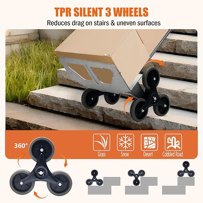 Aluminum Stair Climbing Cart, 600 lbs Capacity Stair Climber Hand Truck Dolly - Image 3