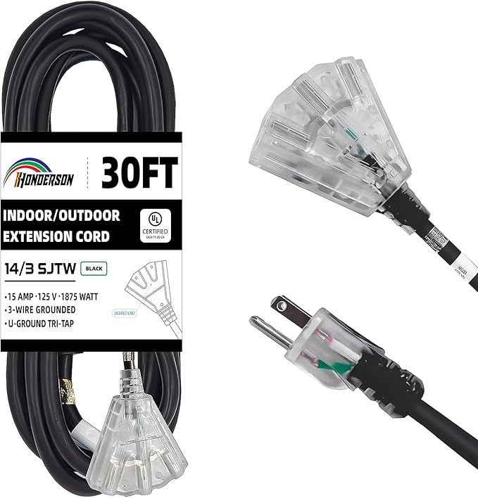 3-Outlets Indoor Outdoor Extension Cord Weatherproof by HONDERSON