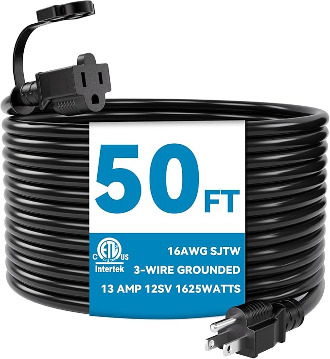 K KASONIC - 50 Feet Outdoor Extension Cord, ETL Listed, SJTW 16AWG/13A 3 Prong by KASONIC