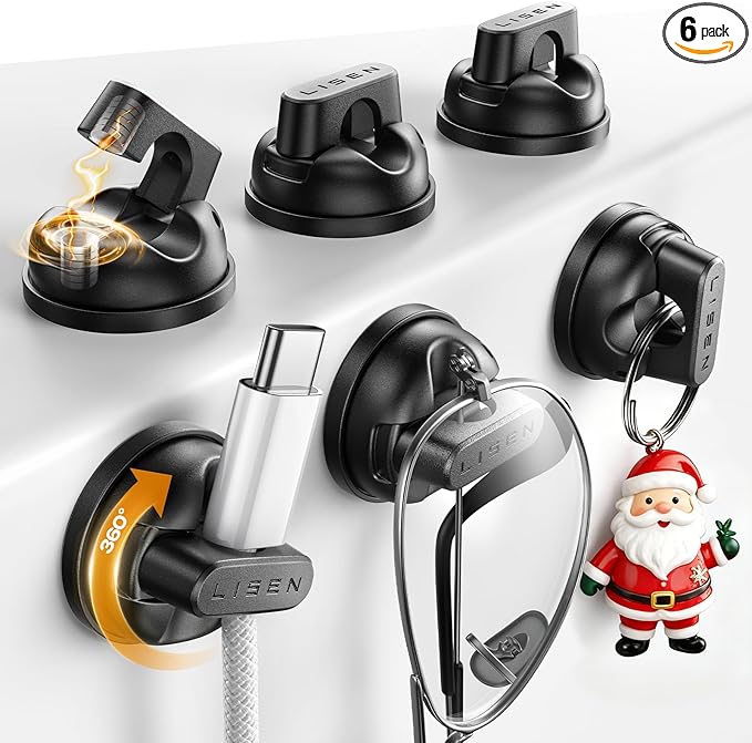 6-Pack Rotatable Cord Holder for Nightstand, LISEN 360°Rotating Magnetic Clips by Lisen