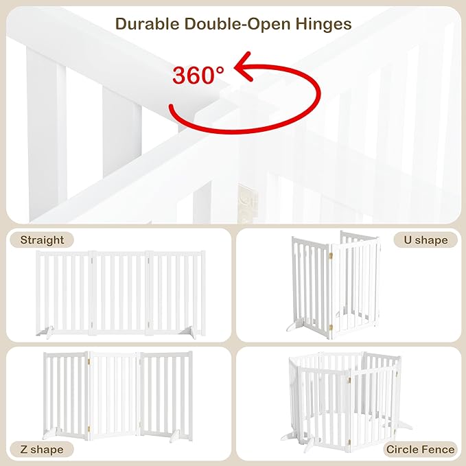 30" Height Tall Freestanding Pet Gate, Solid Wood Folding Safety Fence Wooden - Image 5