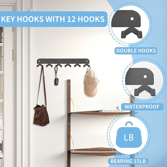 2 Pack Key Holder for Wall, Key Hooks Wall Mount - Image 5