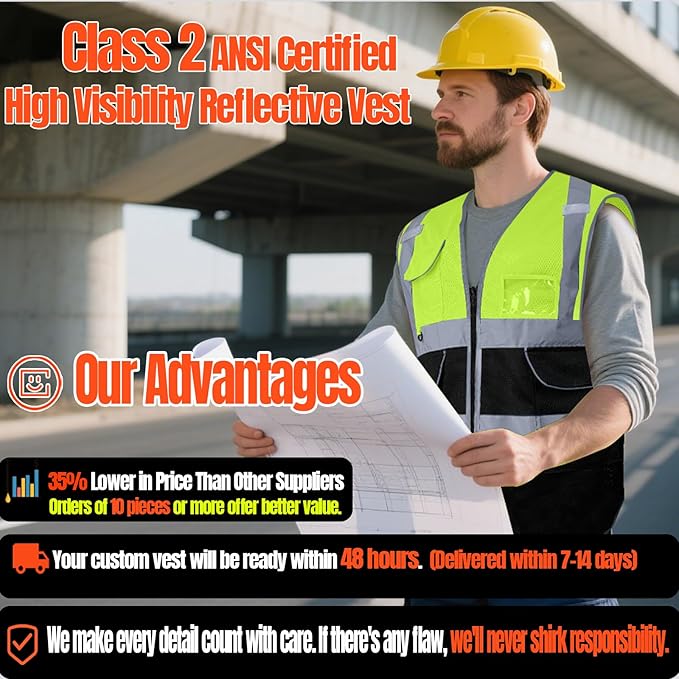 BeautyWill Custom Safety Vest Customized Logo Class 2 High Visibility - Image 7
