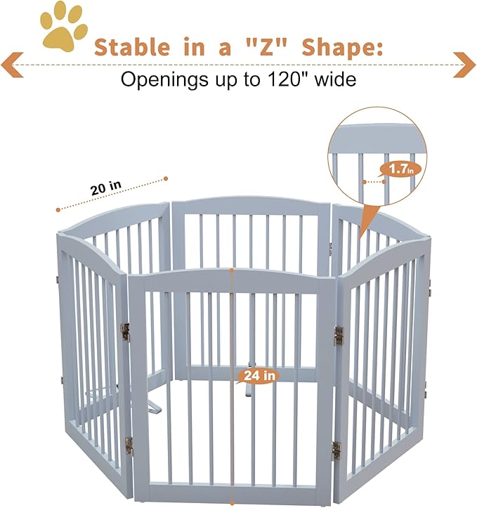 Freestanding Pet Gate for Dogs, Foldable Wooden Dog Gate for House, Extra Wide - Image 5