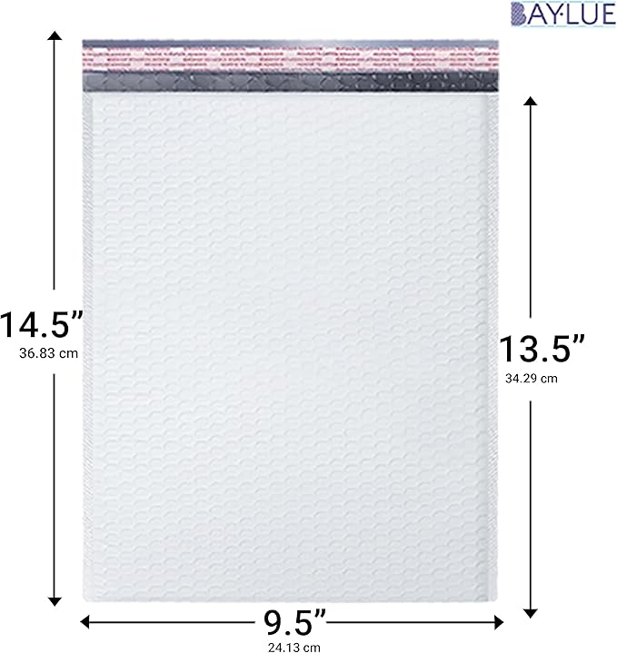 White 9.5x14.5 Inch Poly Bubble Mailers #4 | Self Seal Large Padded Envelopes | - Image 2
