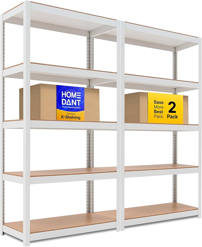 HOMEDANT House 5 Tier Laminated Metal Shelving Unit Adjustable Storage Utility by TheBestOrganizingSolution