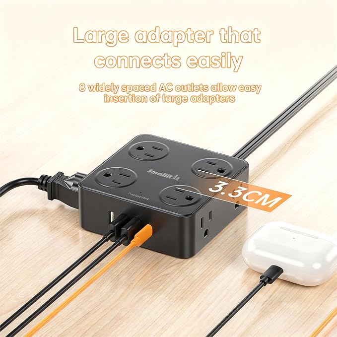 Flat Plug Power Strip with USB C, 6.5FT Flat Extension Cord - Image 6