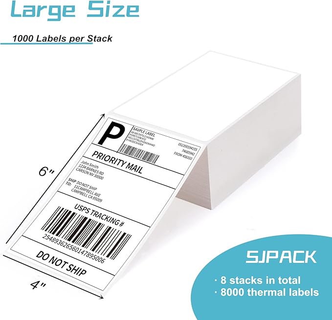SJPACK 4x6 Thermal Labels, 8000 Shipping Labels - Image 2