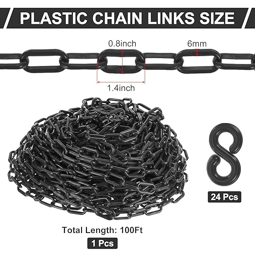 PATIKIL Plastic Chain Links, 100 Foot Safety Barrier Chain Black - Image 3