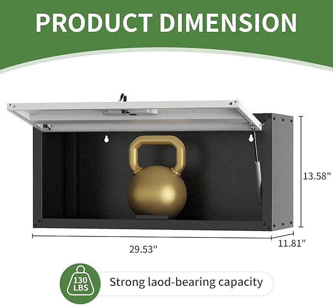 Metal Wall Cabinet with Up-flip Door, Heavy Duty Garage Wall Mounted Storage - Image 3