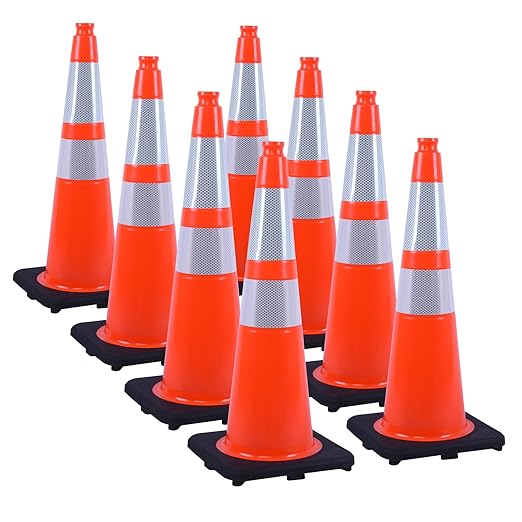 8 Pack 28 Inch Orange PVC Traffic Cones Black Base Stable Flexible, Road Safety by OranclUS