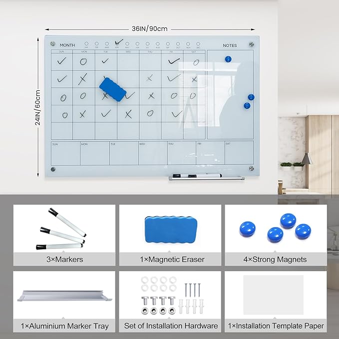 Magnetic Glass Whiteboard 36X24 Monthly Planner Calendar Dry Erase Board - Image 5