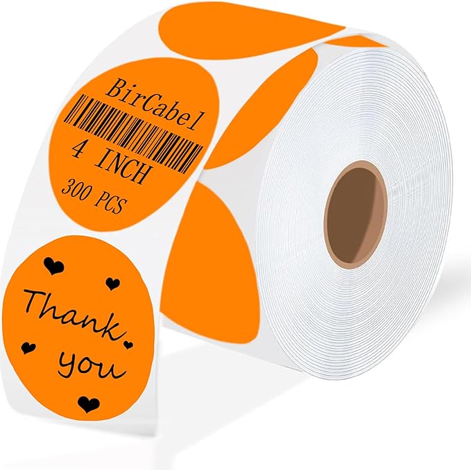 4 Inch Large Orange Circle Thermal Labels, Self-Adhesive Round Inventory by BriCabel