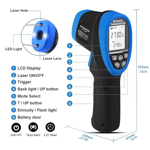 BTMETER BT-1500 Non-Contact Pyrometer 30:1 Industrial Laser Thermometer Gun - Image 6
