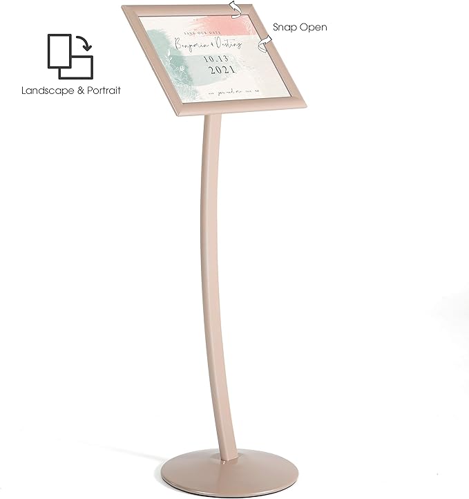 M&T Displays Curved Menu Board, 11x17 Pedestal Sign Holder Pale Rose Floor - Image 2