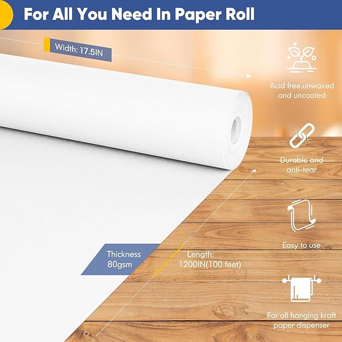 Vanhench White Wrapping Paper 17.5"x1200", Chart Poster Bulletin Board - Image 2
