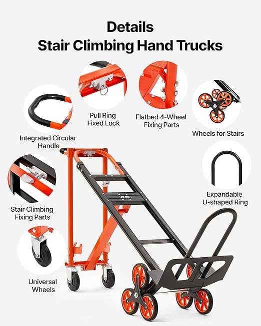 VEVOR 3 in 1 Industrial Convertible Stair Climbing Cart, 770 lbs Max Load - Image 5