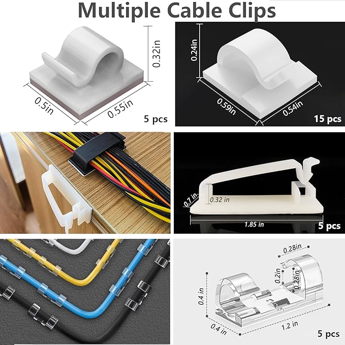 ELII 327PCS White Cable Management Kit 4 Cable Cable Sleeves, 65 Cable Clips - Image 5