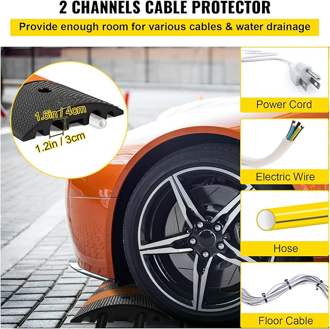 VEVOR Rubber Speed Bump, 1 Pack 2 Channel Speed Bump Hump, 72.8 x 12.2 x 2.2 - Image 3