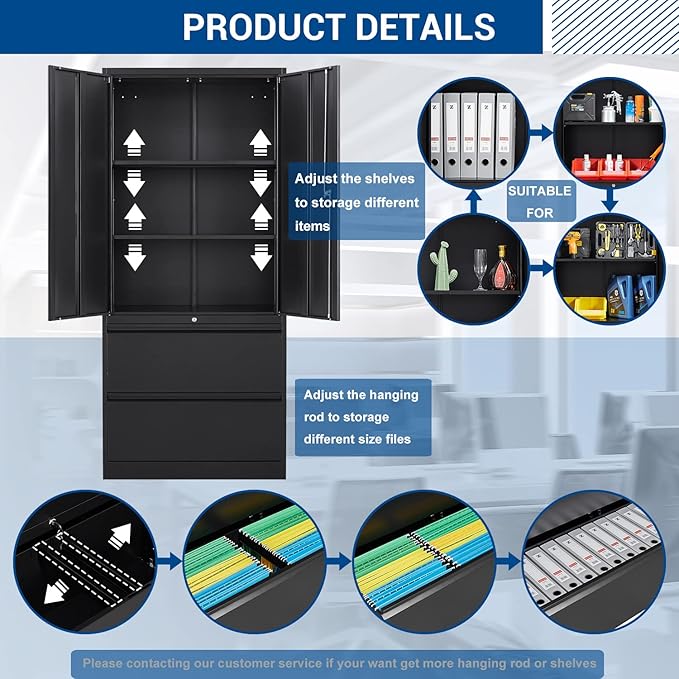Metal Cabinets with Lockable Drawers and Doors Lateral File Cabinets Steel - Image 6