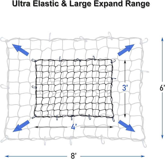 Amiss 3' x4' Stretches to 6' x 8' Truck Cargo Net, Roof Rack Cargo Net - Image 2
