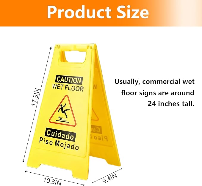 4 Pack Caution Wet Floor Sign, Bright Yellow, Double-Sided A-Frame Safety - Image 3