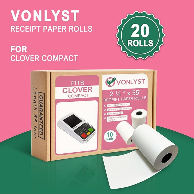Compatible Clover Compact Countertop POS Thermal Receipt Paper 2 1/4 x 55 - Image 6