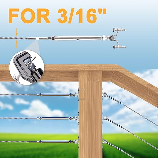 WAYSKA 12 Pairs T316 Stainless Steel Cable Railing Kit Fit 3/16" Stainless - Image 3