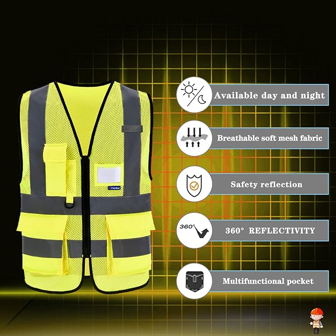 A-SAFETY Enhanced Visibility Safety Vest, Hi Viz 2 Band And Braces Waistcoat - Image 3