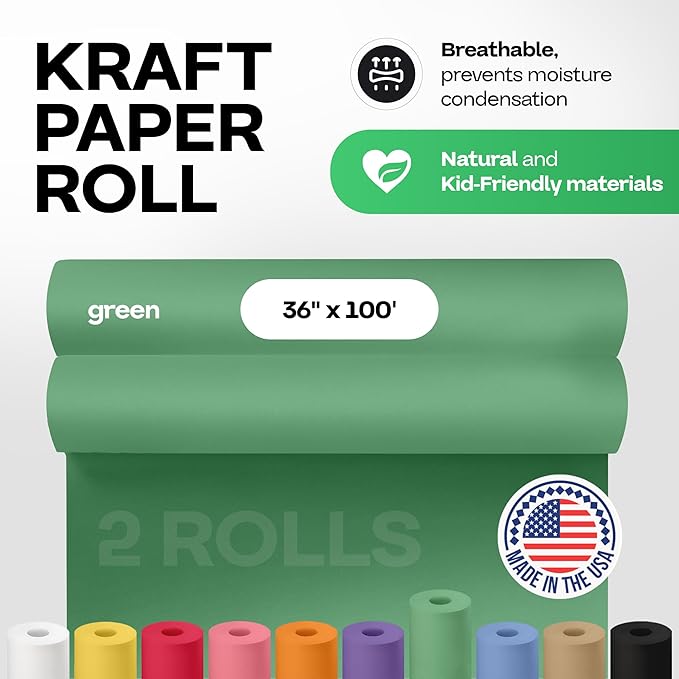 36" x 1200" Christmas Green Kraft Paper Rolls, Kids' Arts & Crafts, School - Image 2