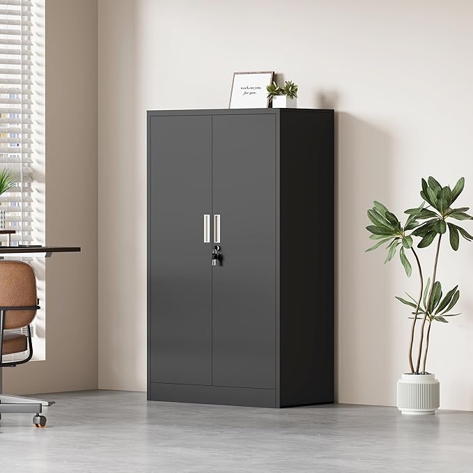 Metal Storage Cabinet with Locking Doors and 3 Adjustable Shelves, Lockable - Image 4